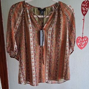 NWT Rachel Zoe Orange and Brown Striped Blouse